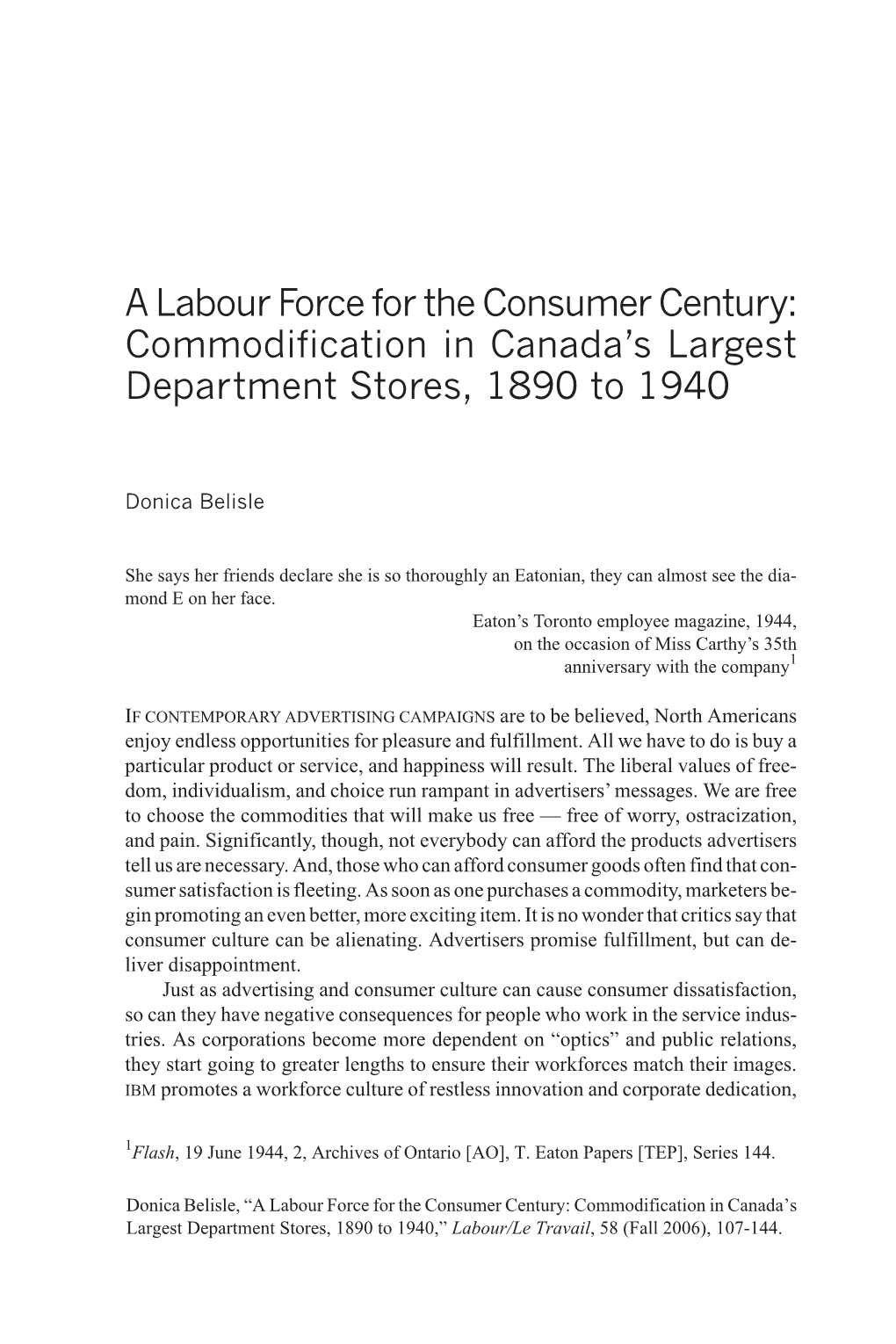 Commodification in Canada's Largest Department Stores, 1890 to 1940