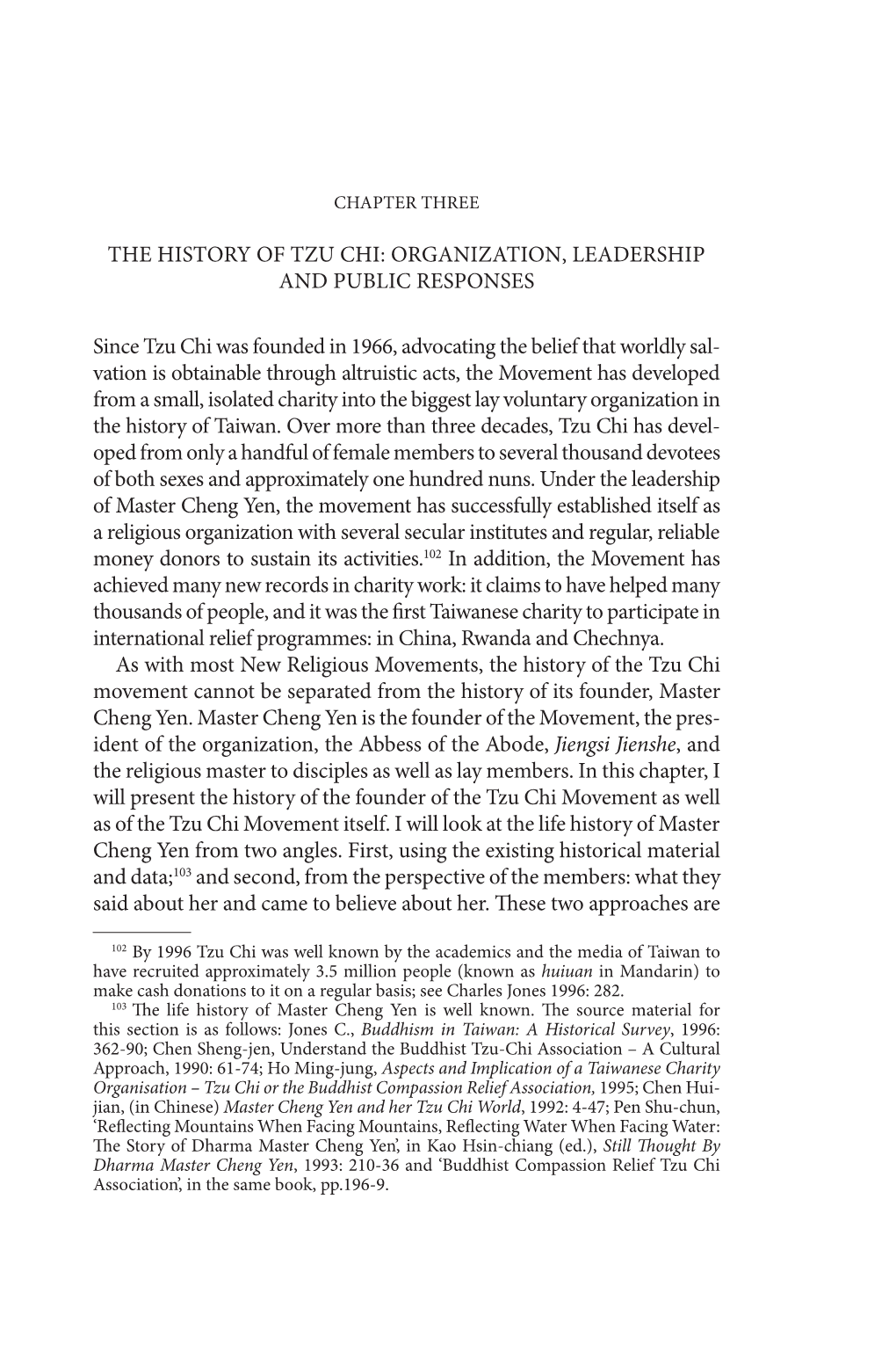 The History of Tzu Chi: Organization, Leadership and Public Responses