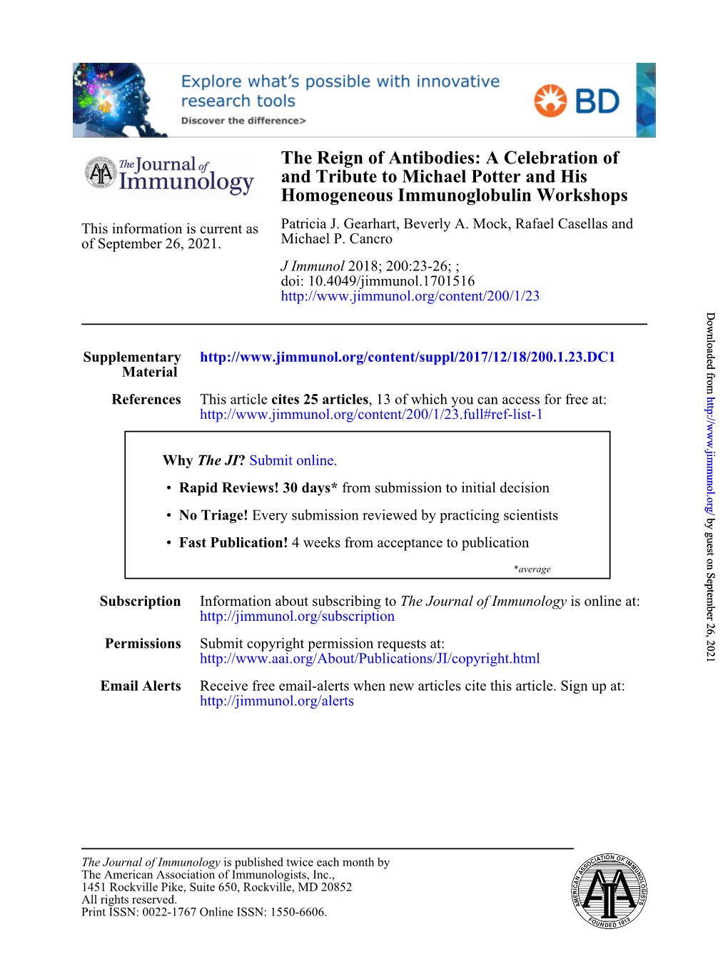 The Reign of Antibodies: a Celebration of and Tribute to Michael Potter and His Homogeneous Immunoglobulin Workshops