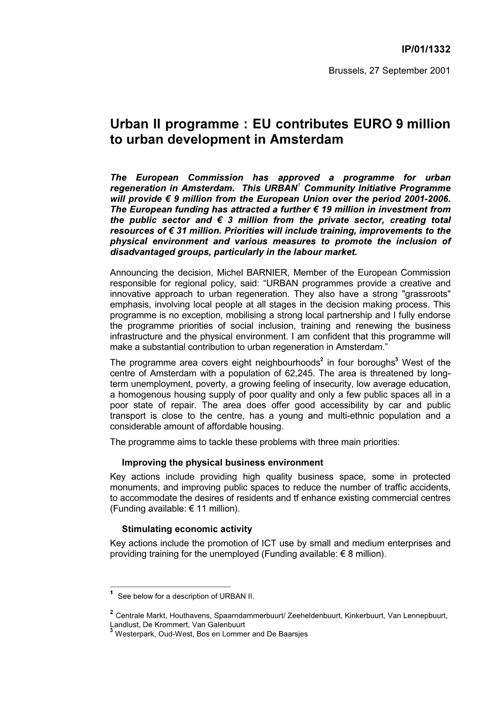 Urban Ll Programme : EU Contributes EURO 9 Million to Urban