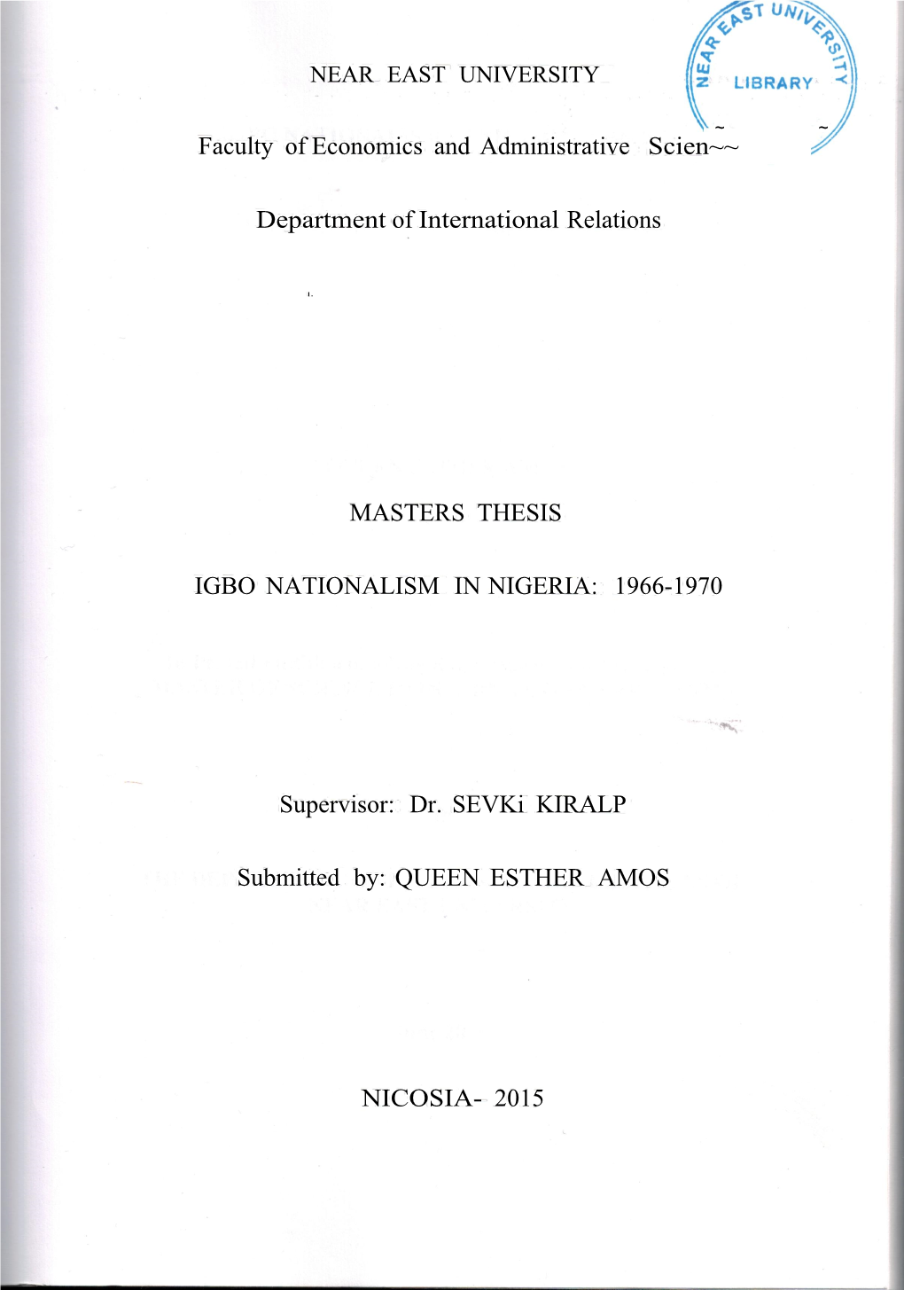 Department of International Relations MASTERS THESIS IGBO