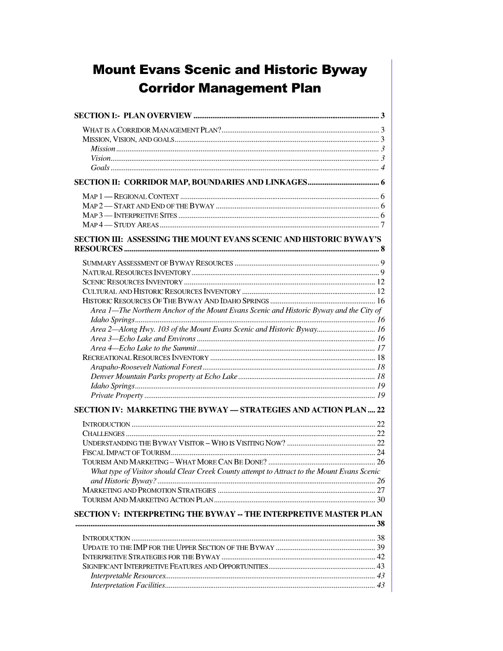 Mount Evans Scenic and Historic Byway Corridor Management Plan