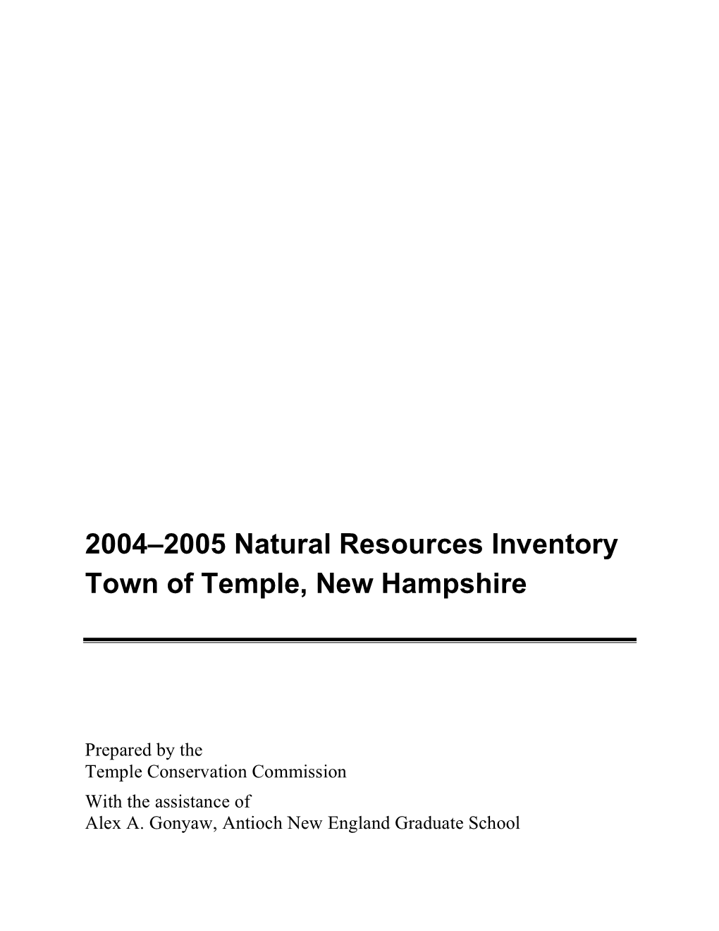 2004–2005 Natural Resources Inventory Town of Temple, New Hampshire