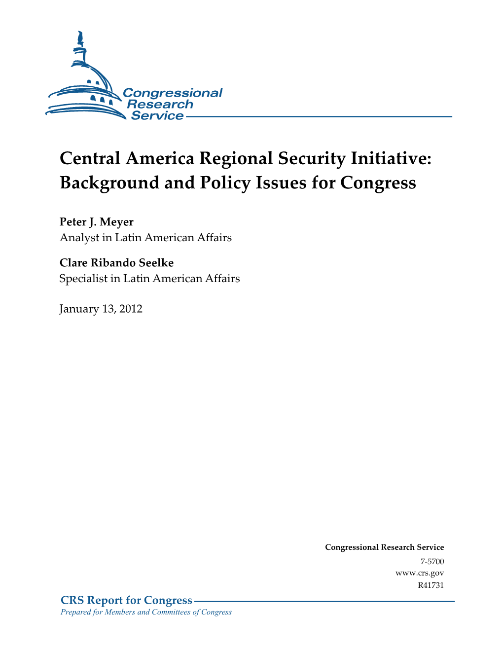 Central America Regional Security Initiative: Background and Policy Issues for Congress