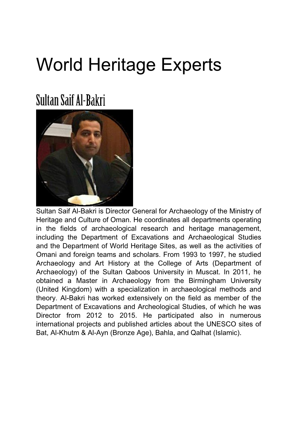 World Heritage Experts