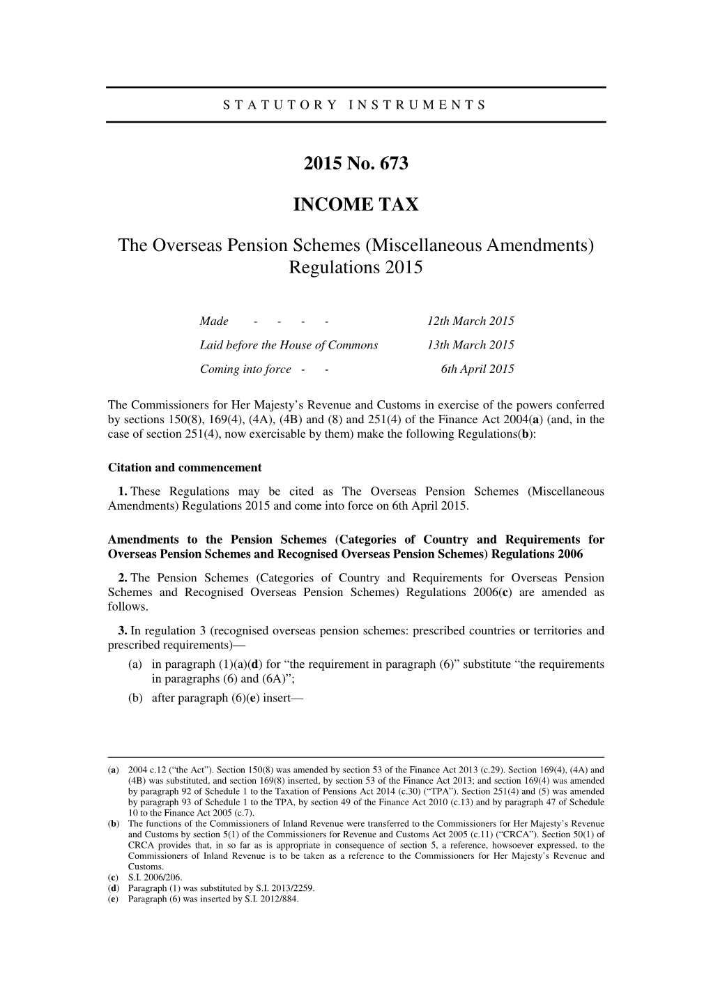 The Overseas Pension Schemes (Miscellaneous Amendments) Regulations 2015
