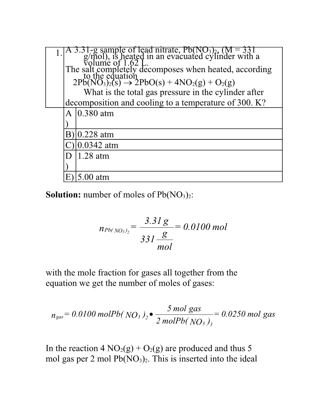 Solution: Number of Moles of Pb(NO3)2