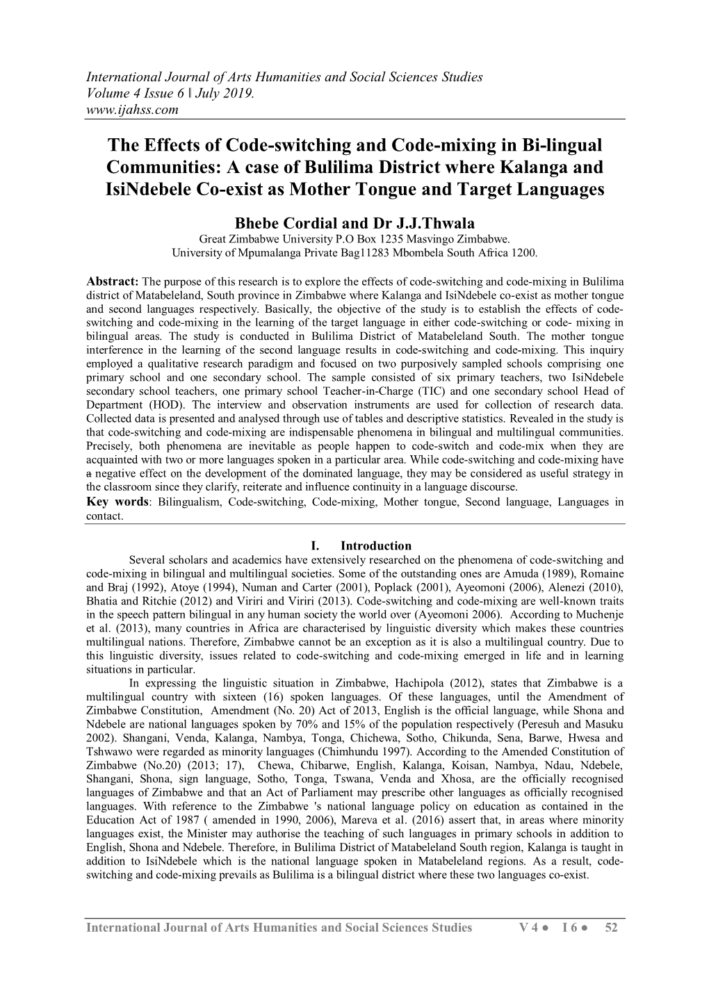 A Case of Bulilima District Where Kalanga and Isindebele Co-Exist As Mother Tongue and Target Languages