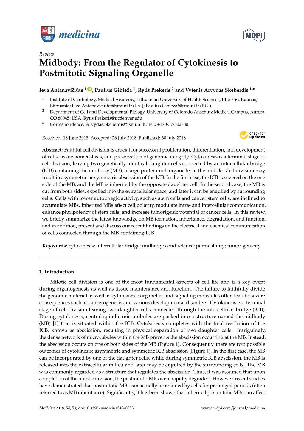 Midbody: from the Regulator of Cytokinesis to Postmitotic Signaling Organelle