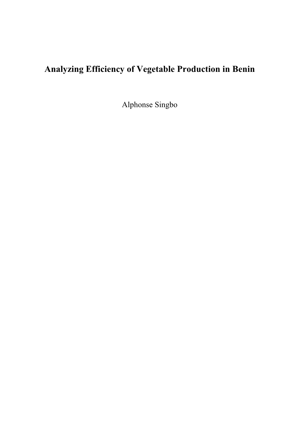 Analyzing Efficiency of Vegetable Production in Benin