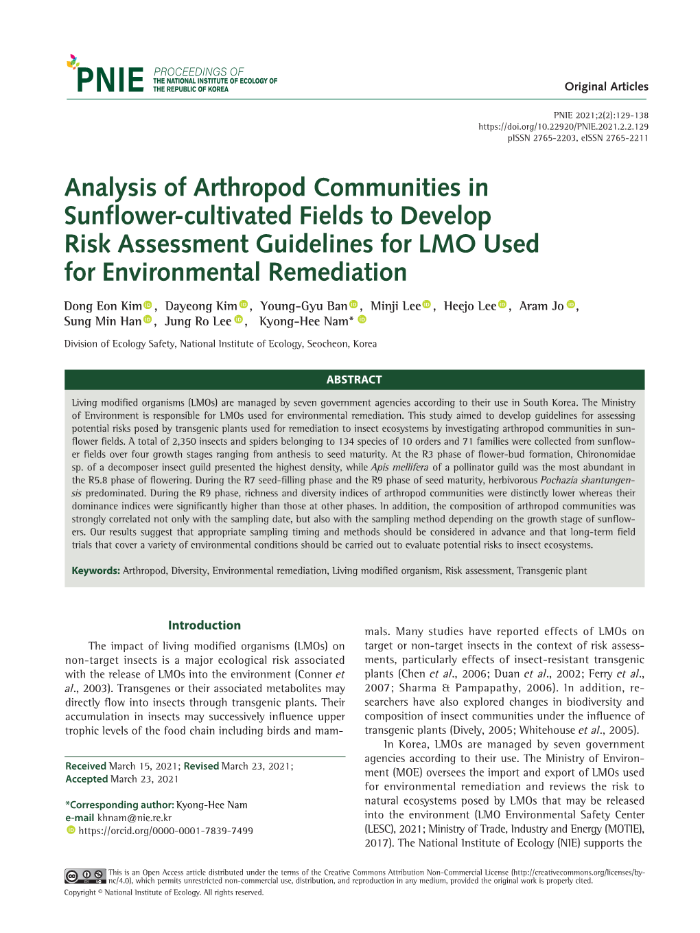 Analysis of Arthropod Communities in Sunflower-Cultivated Fields to Develop Risk Assessment Guidelines for LMO Used for Environm