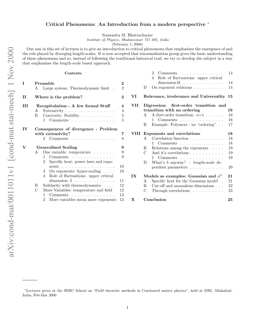 [Cond-Mat.Stat-Mech] 1 Nov 2000 Ni,Fbmr2000 Feb-Mar India, H Oepae Ydvriglnt-Cls Ti O Accept Now Is It Length-Scales