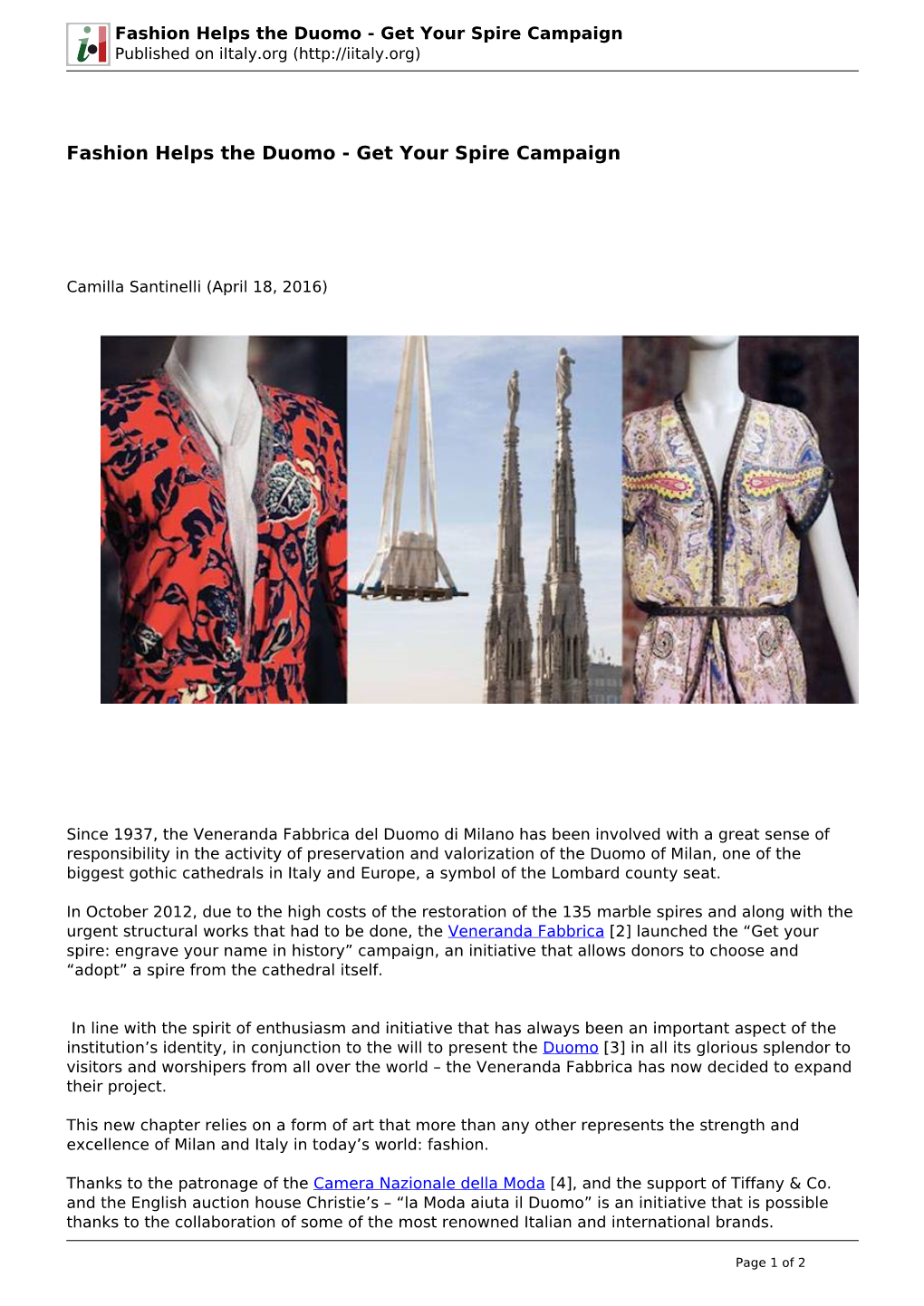 Fashion Helps the Duomo - Get Your Spire Campaign Published on Iitaly.Org (