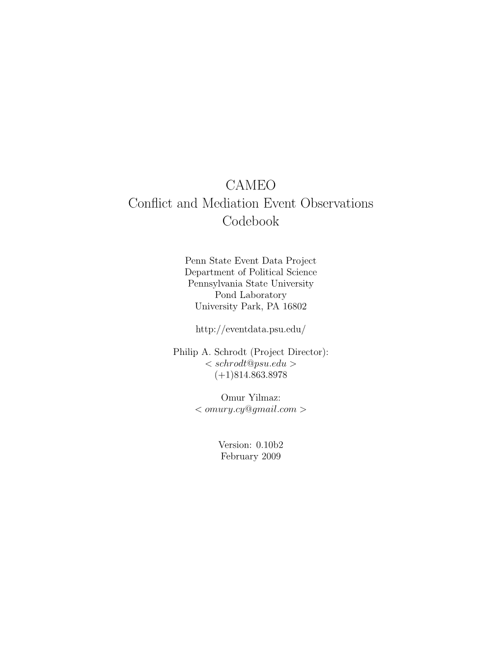 CAMEO Conflict and Mediation Event Observations Codebook