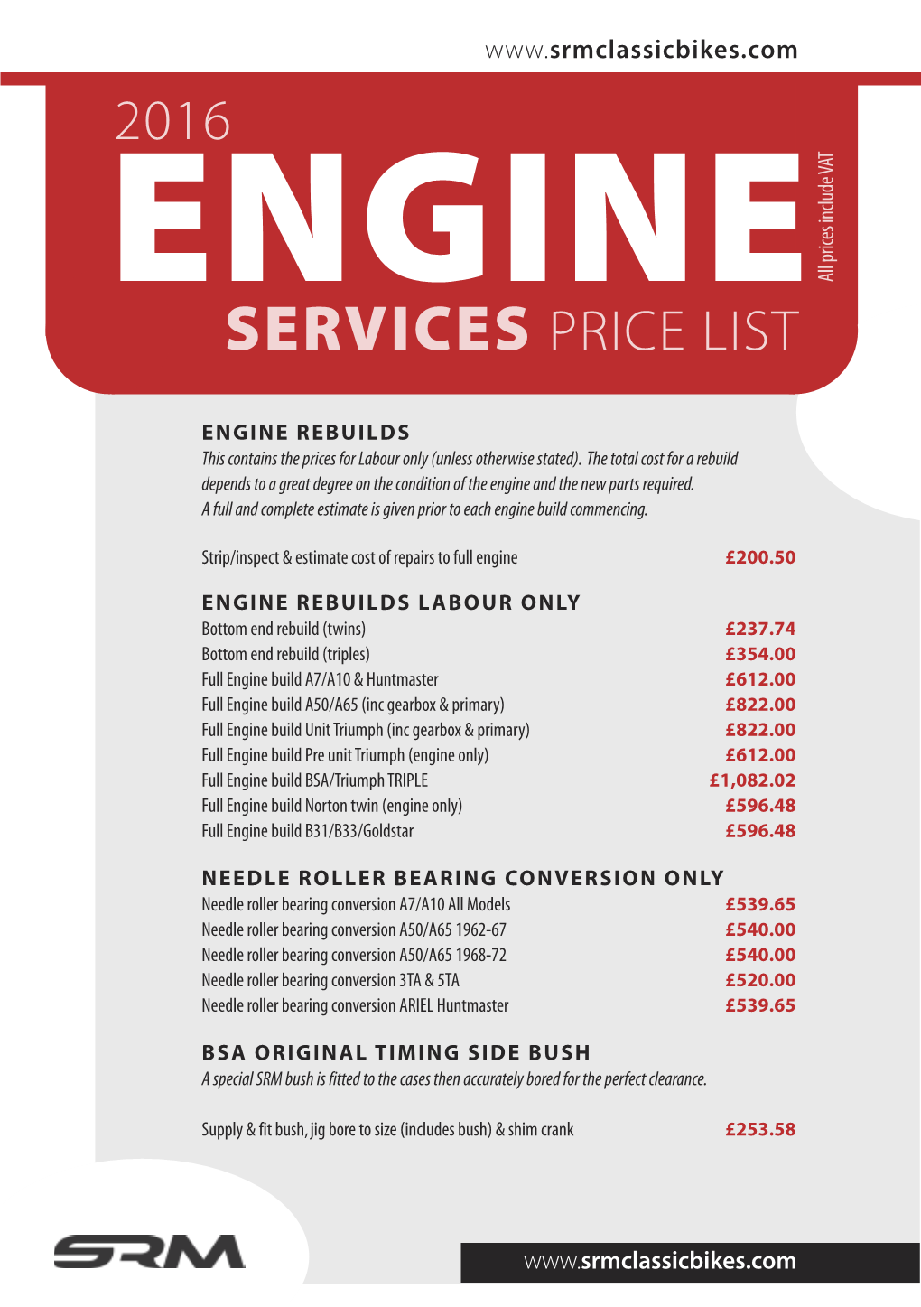 Services Price List 2016