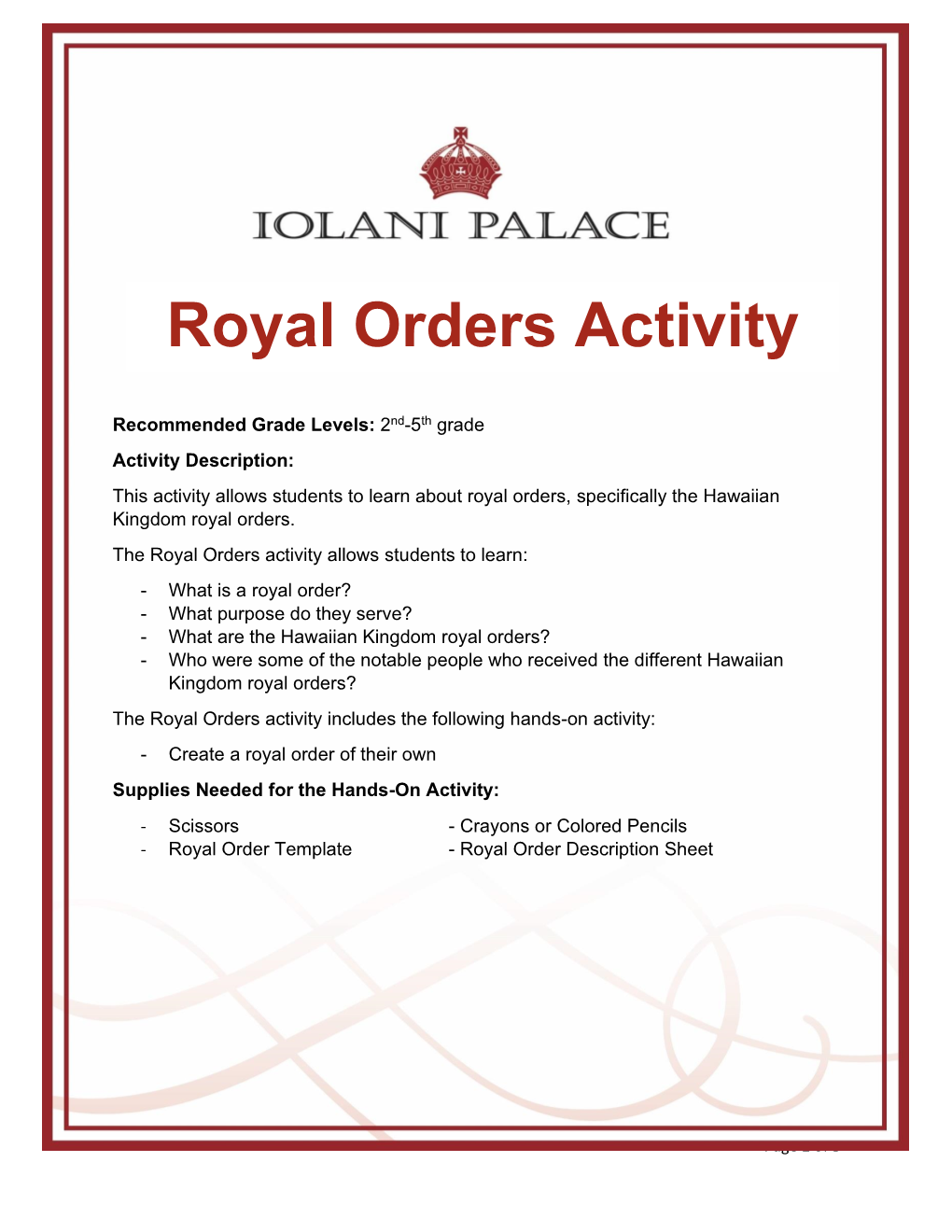 Royal Orders Activity