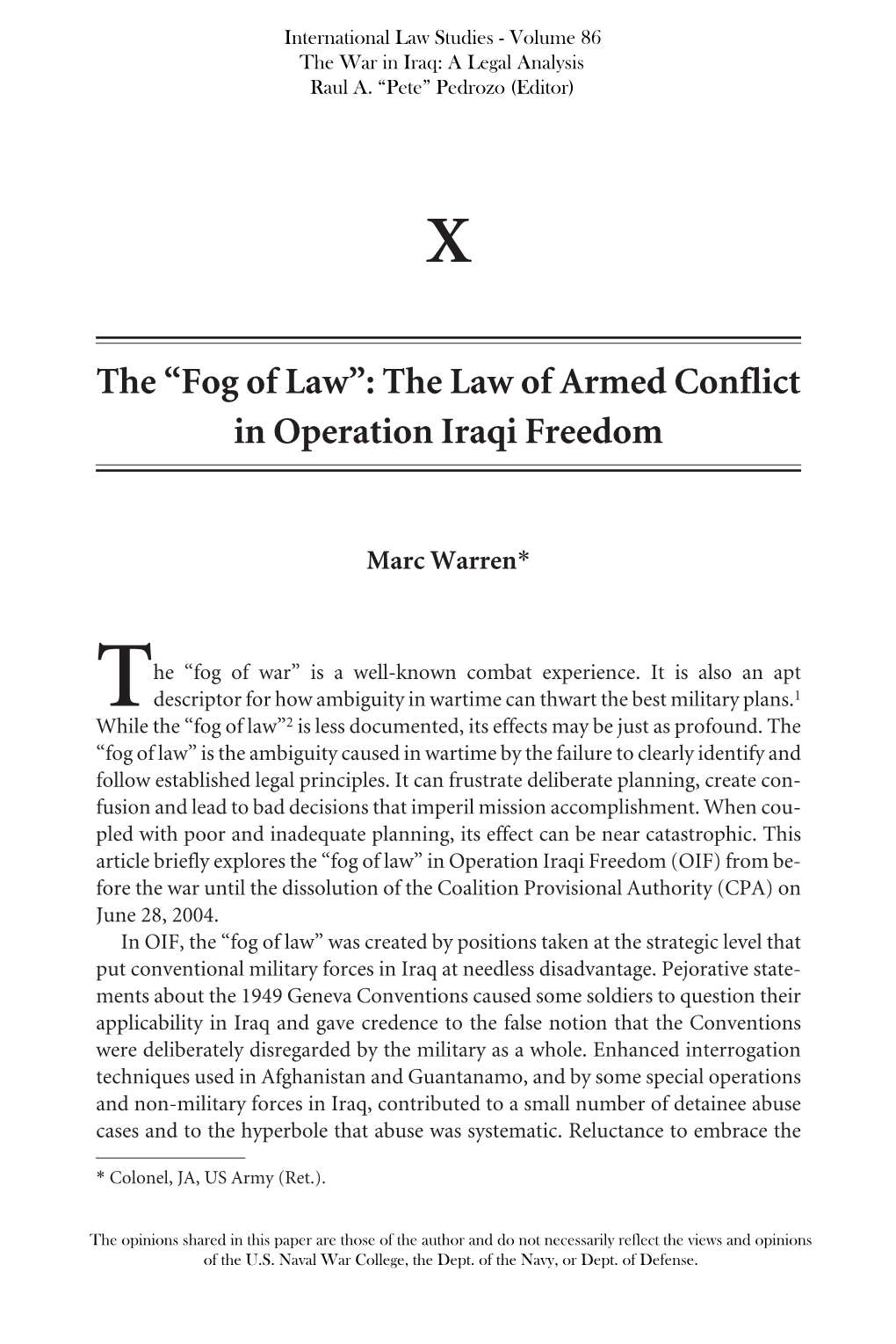 The Law of Armed Conflict in Operation Iraqi Freedom