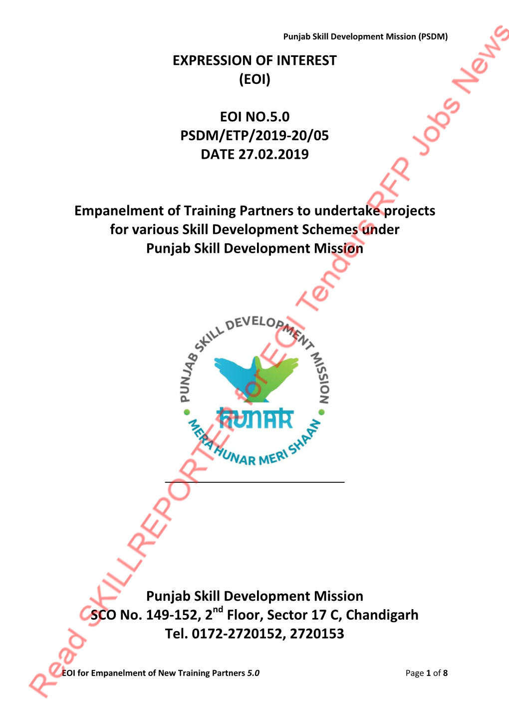 EOI NO.5.0 PSDM/ETP/2019-20/05 DATE 27.02.2019 Empanelment Of