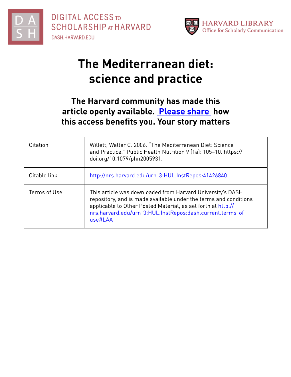 The Mediterranean Diet: Science and Practice