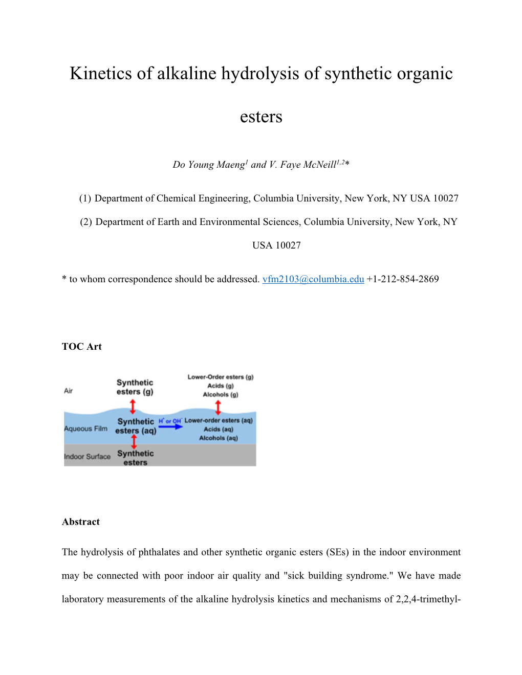 Kinetics of Alkaline Hydrolysis of Synthetic Organic Esters