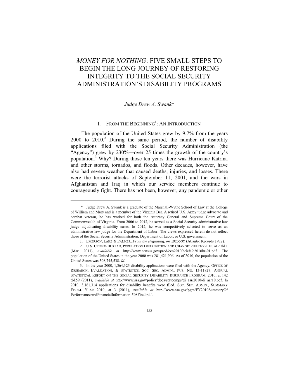 Five Small Steps to Begin the Long Journey of Restoring Integrity to the Social Security Administration’S Disability Programs