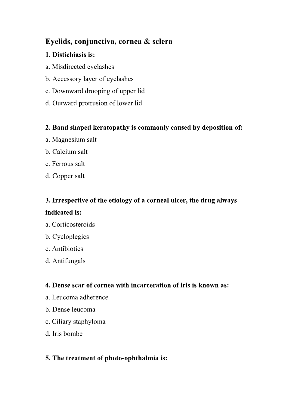 Eyelids, Conjunctiva, Cornea & Sclera