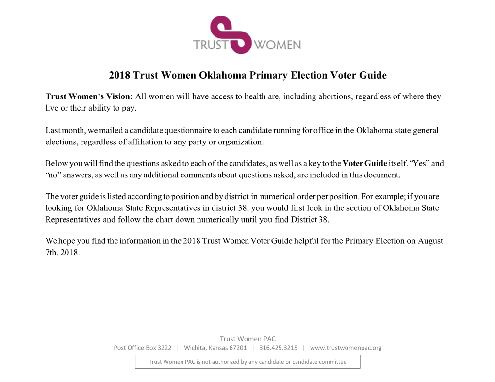 2018 Trust Women Oklahoma Primary Election Voter Guide