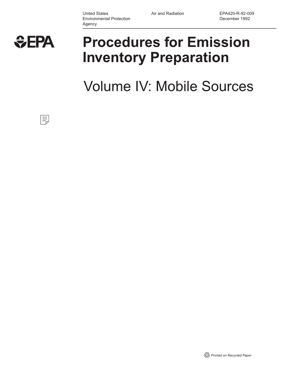 Procedures for Emission Inventory Preparation Volume IV: Mobile