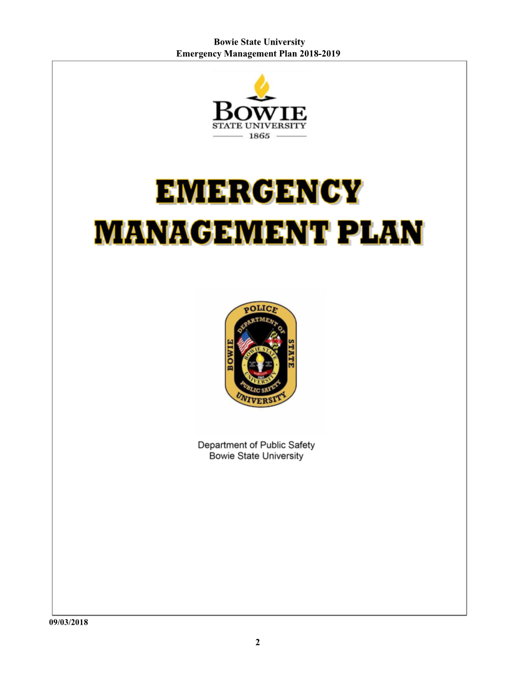 Bowie State University Emergency Management Plan 2018-2019