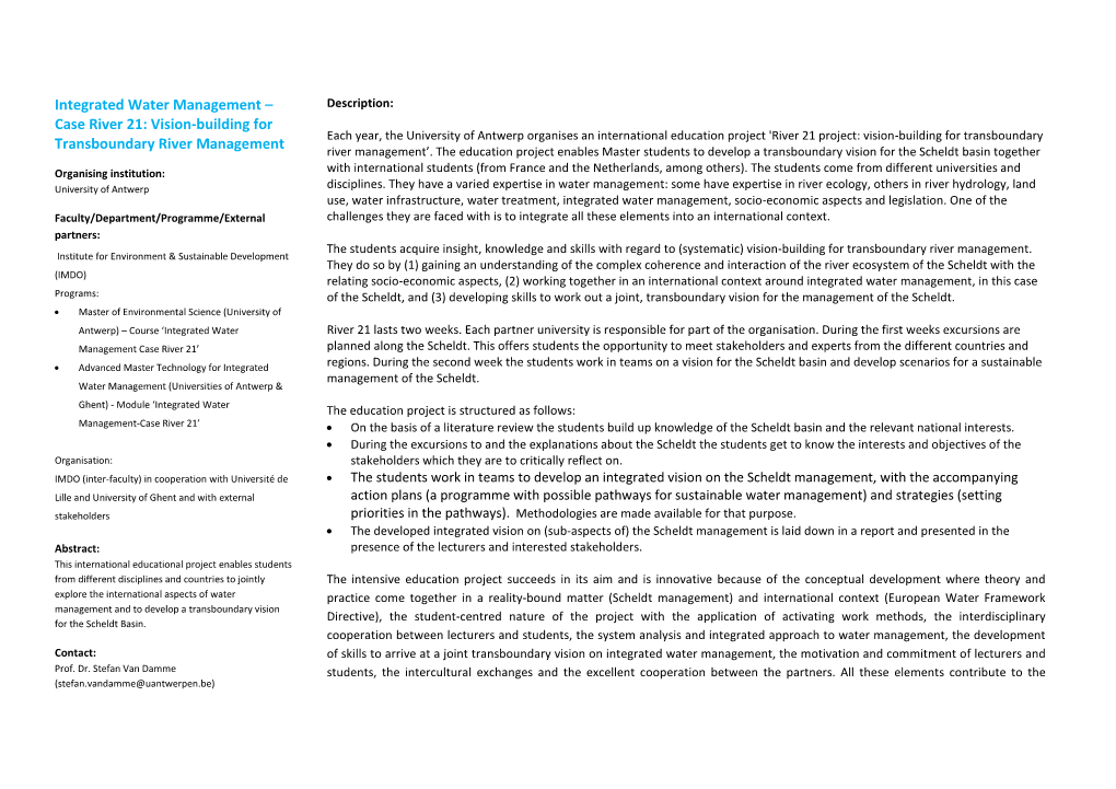 Integrated Water Management – Case River 21: Vision-Building For