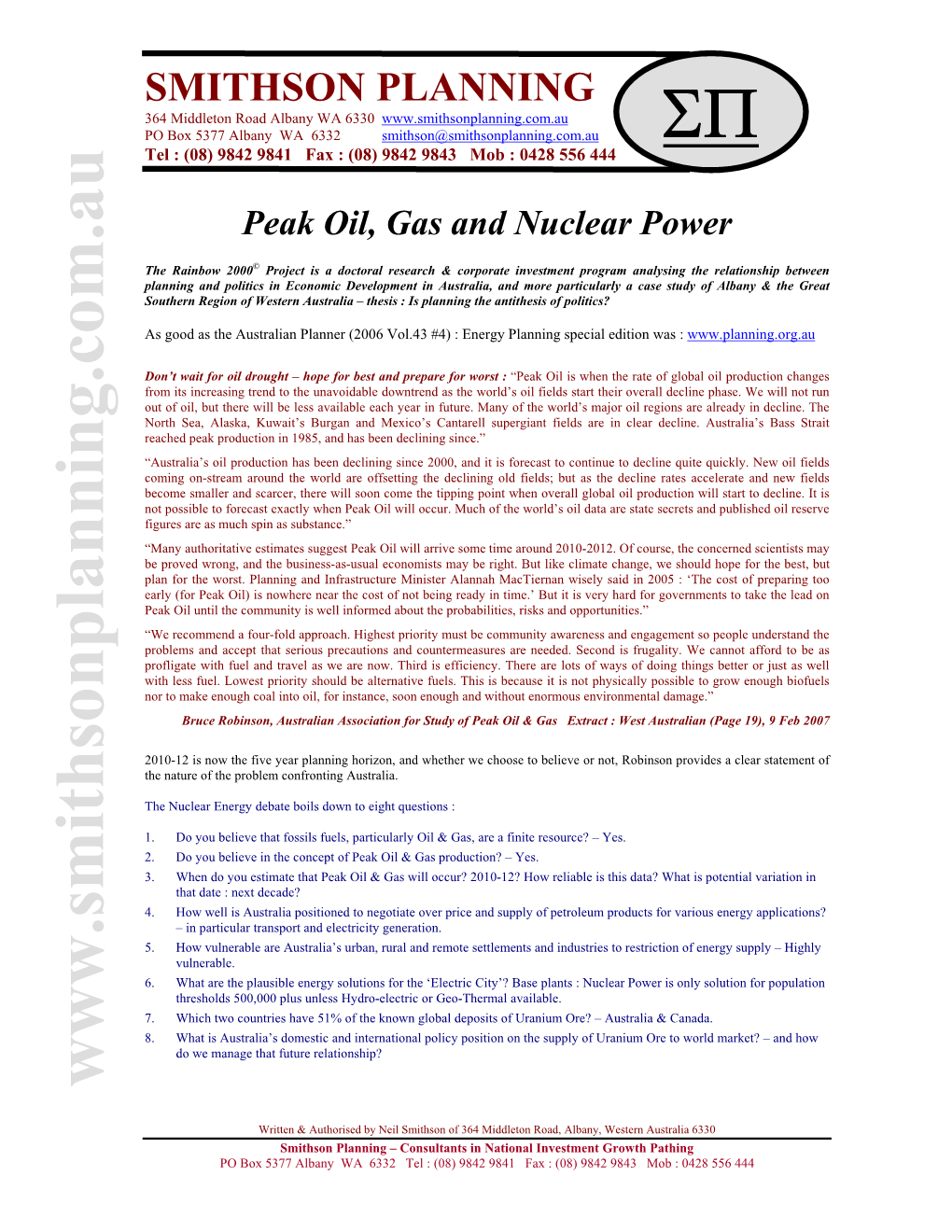 Peak Oil Gas & Nuclear Power