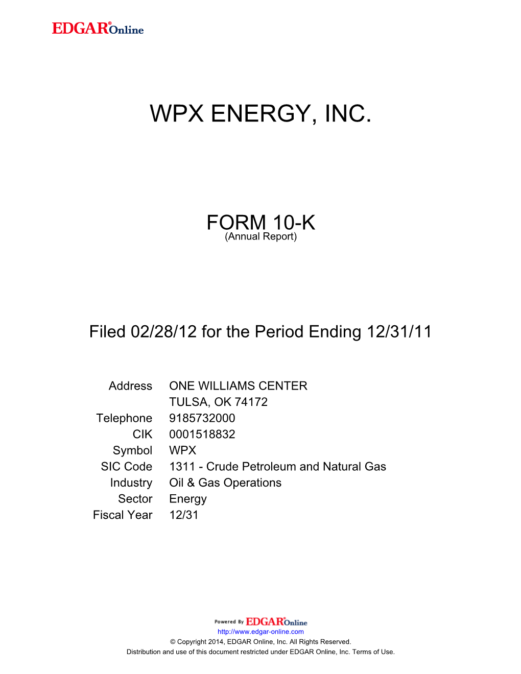 Wpx Energy, Inc