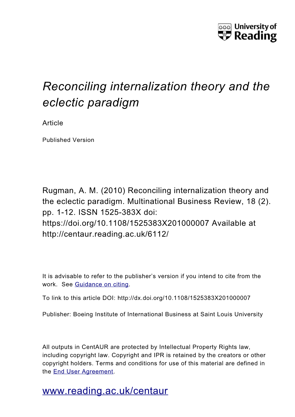 Reconciling Internalization Theory and the Eclectic Paradigm
