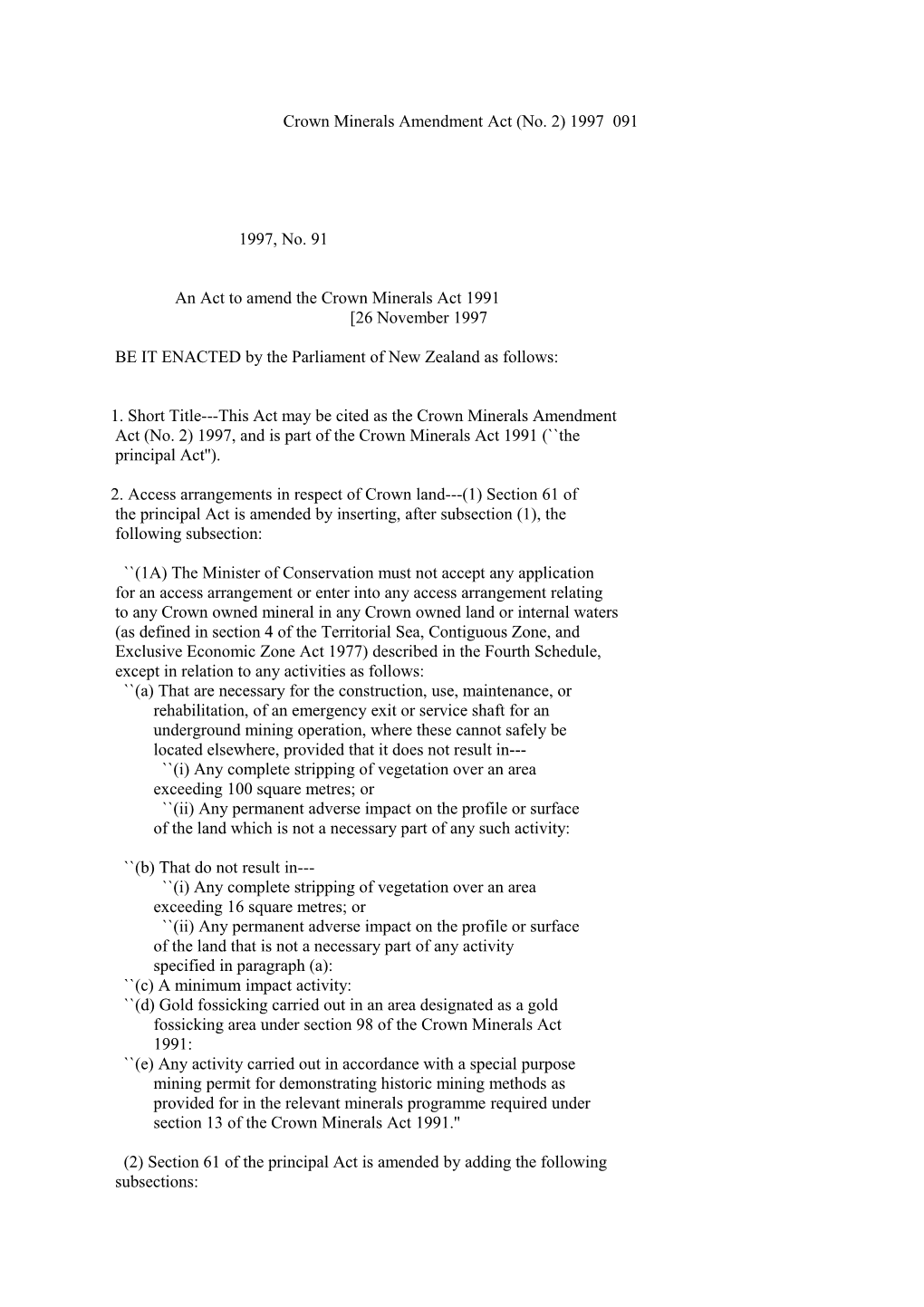 Crown Minerals Amendment Act (No