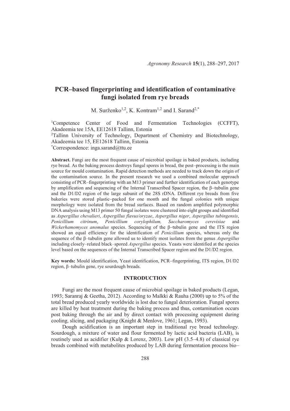 PCR–Based Fingerprinting and Identification of Contaminative Fungi