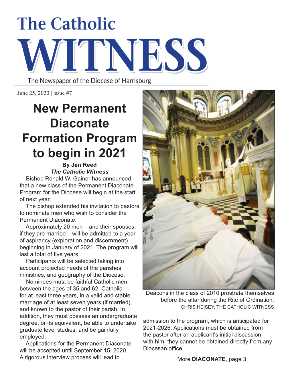 New Permanent Diaconate Formation Program to Begin in 2021 by Jen Reed the Catholic Witness Bishop Ronald W