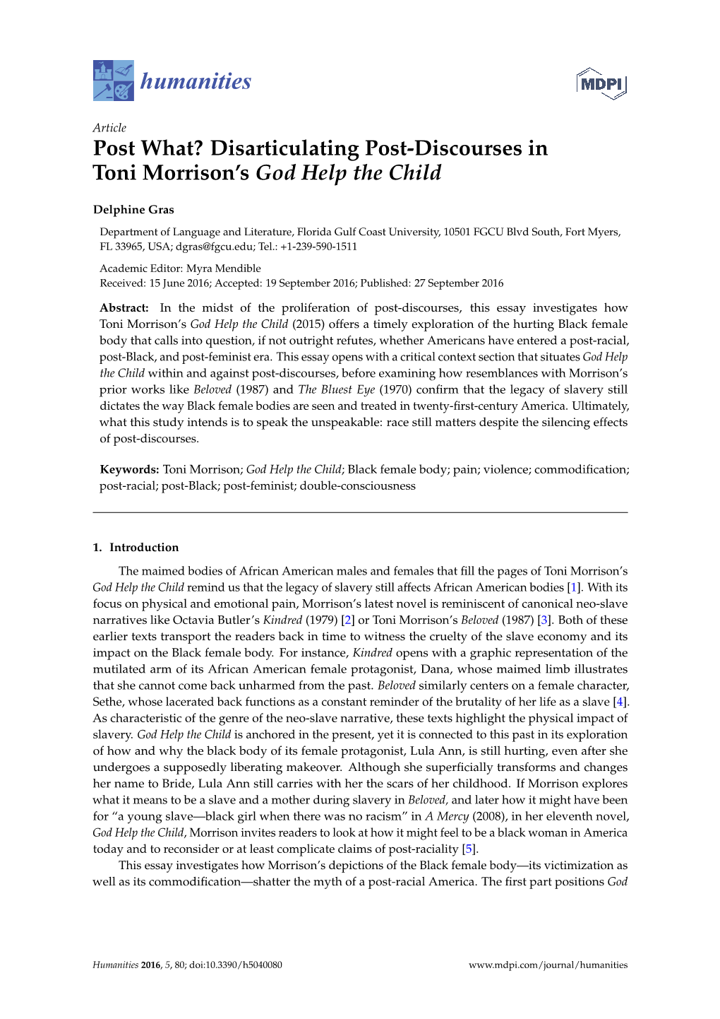 Disarticulating Post-Discourses in Toni Morrison's God Help the Child
