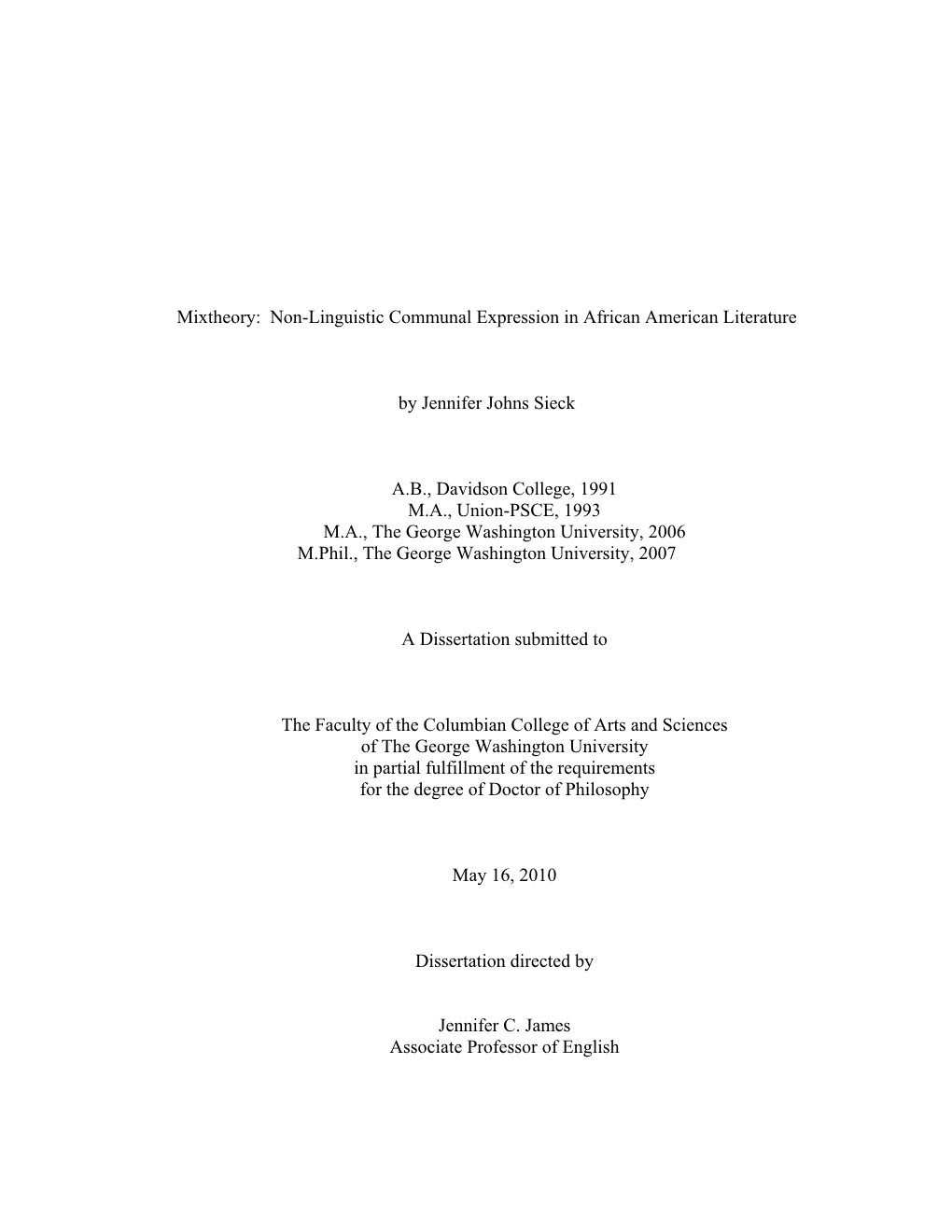 Non-Linguistic Communal Expression in African American Literature By