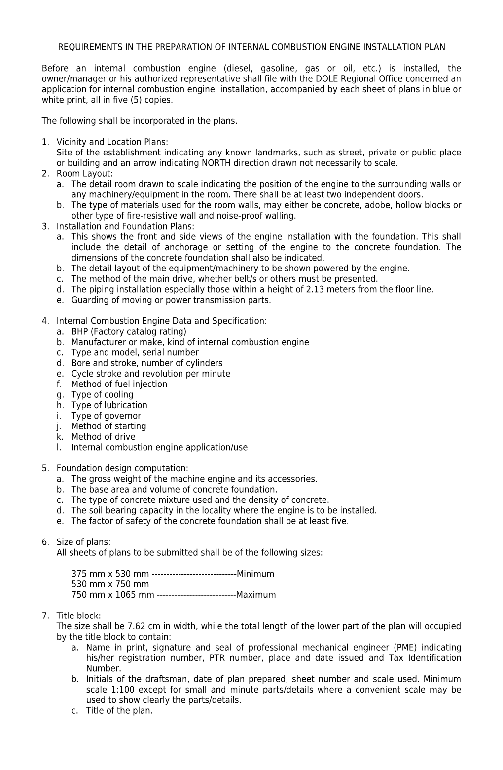 Requirements In The Preparation Of Internal Combustion Engine Installation Plan