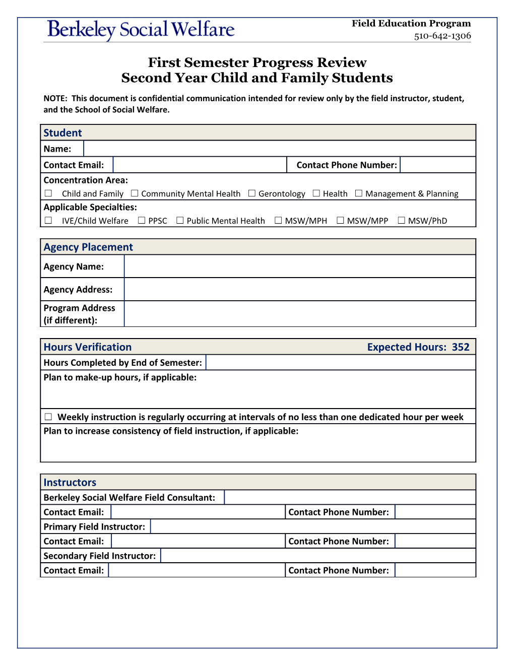 Berkeley Social Welfarefirst Semester Progress Review, Advanced Child & Family Page 1