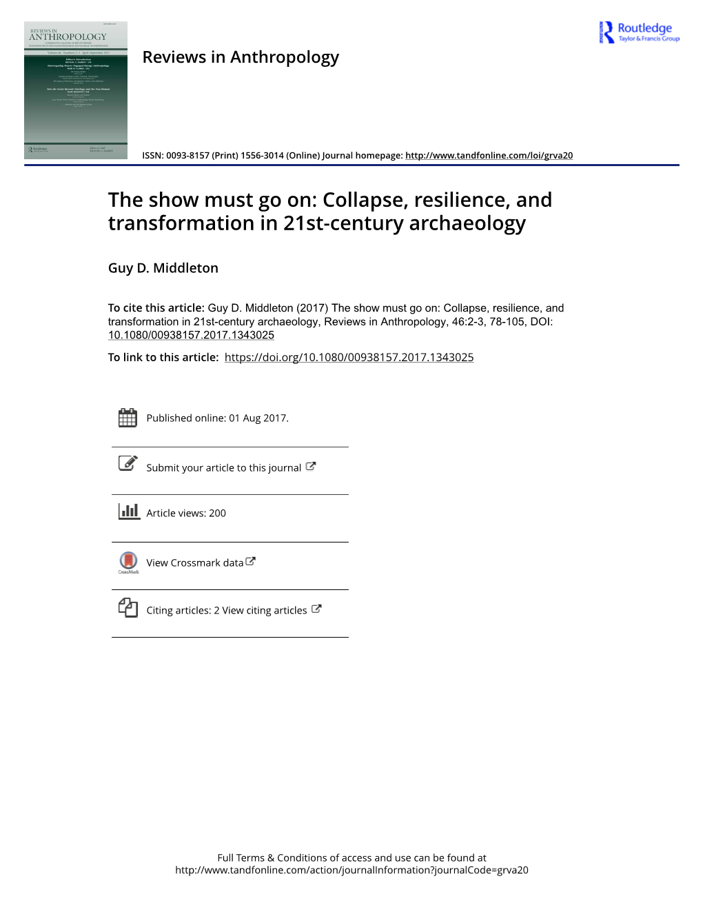 The Show Must Go On: Collapse, Resilience, and Transformation in 21St-Century Archaeology