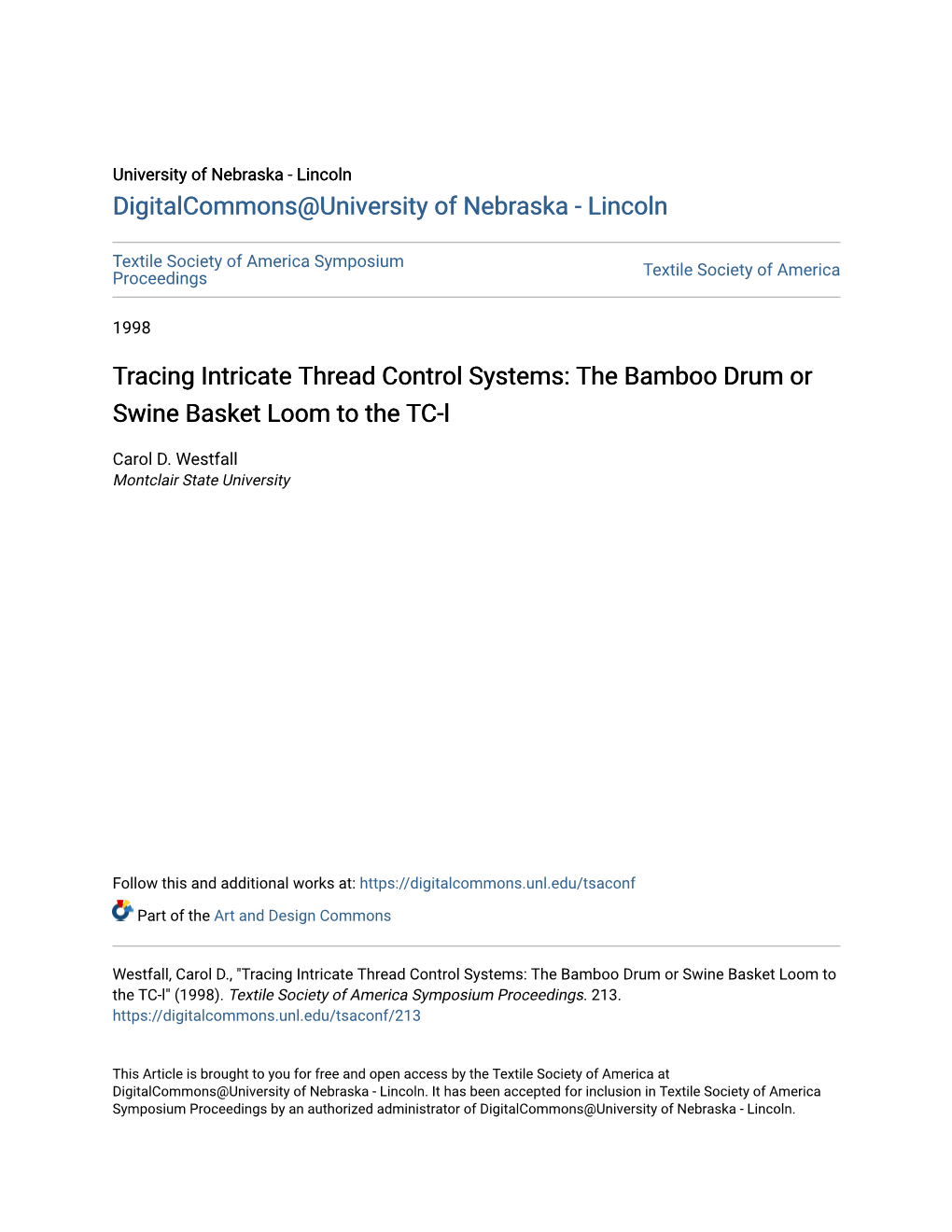 Tracing Intricate Thread Control Systems: the Bamboo Drum Or Swine Basket Loom to the TC-L