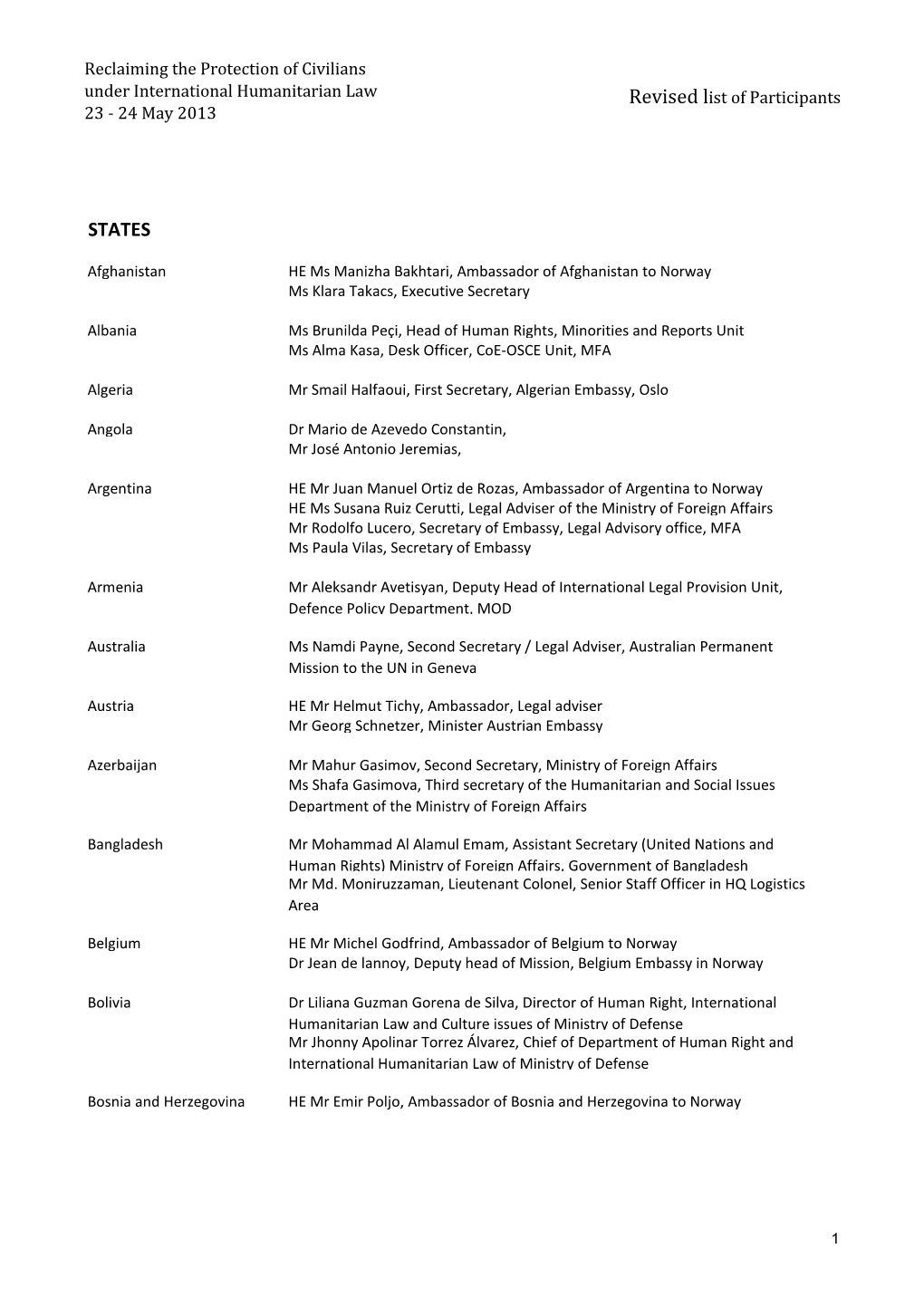 List of Participants 23 - 24 May 2013