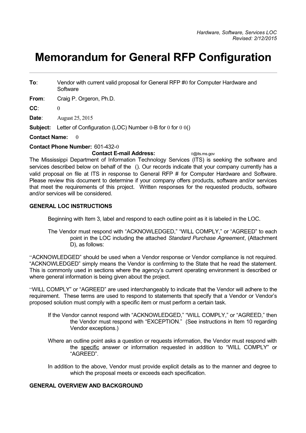 Memorandum for General RFP Configuration s6