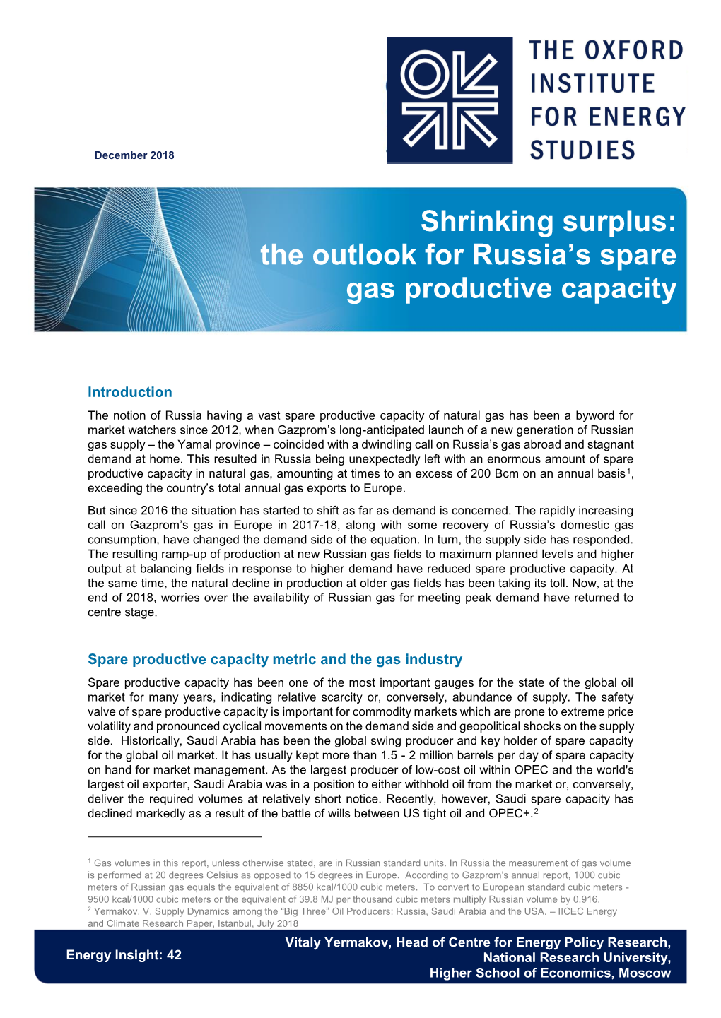 The Outlook for Russia's Spare Gas Productive Capacity