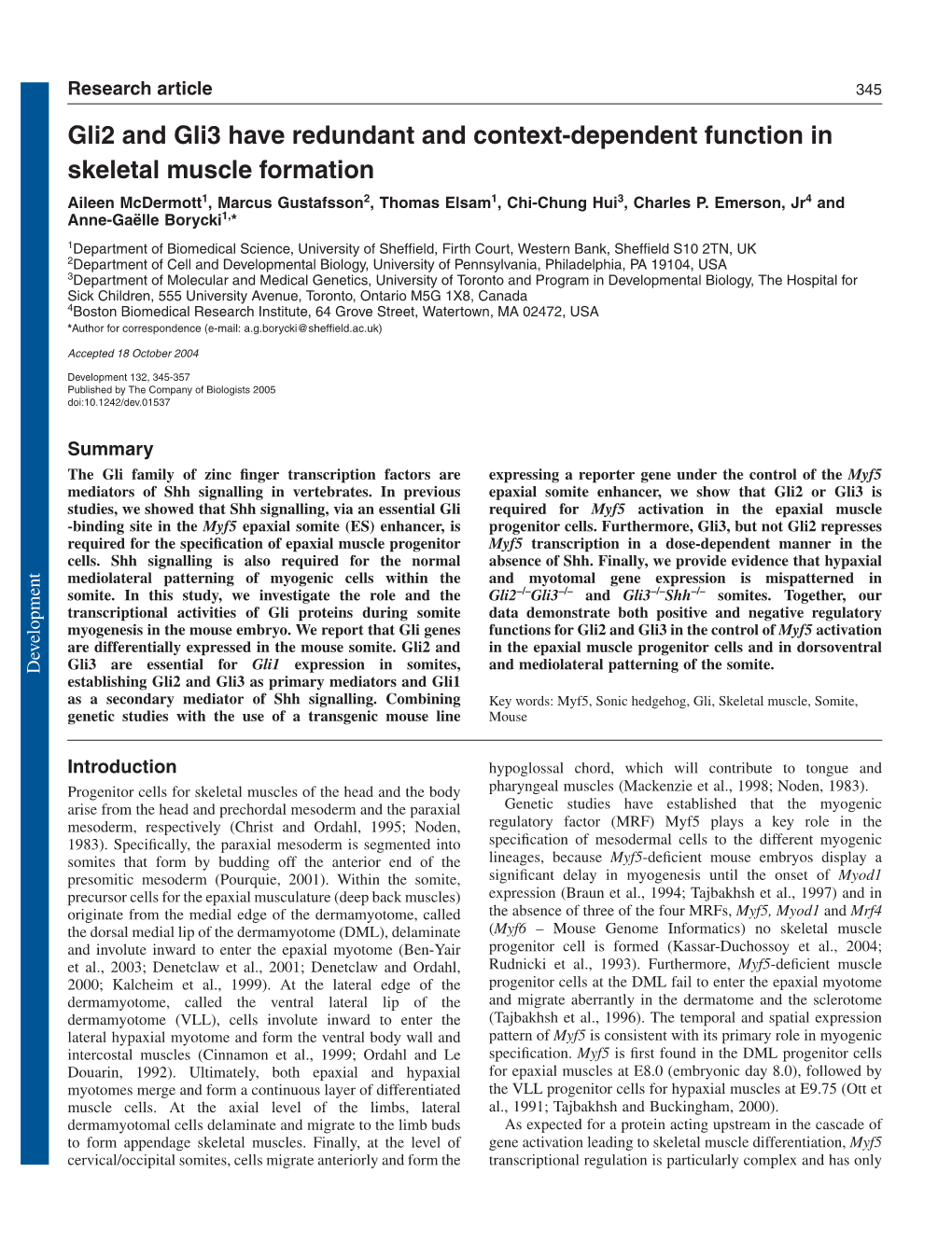 Gli2 and Gli3 Have Redundant and Context-Dependent Function in Skeletal Muscle Formation