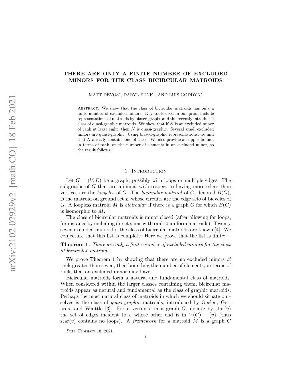 Arxiv:2102.02929V2 [Math.CO] 18 Feb 2021 Rank, That an Excluded Minor May Have