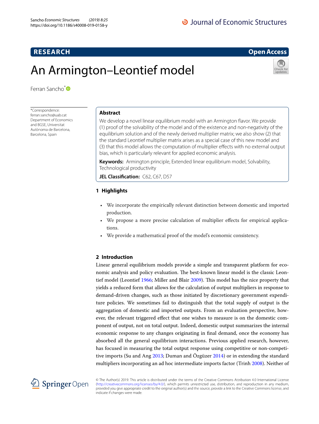 An Armington–Leontief Model