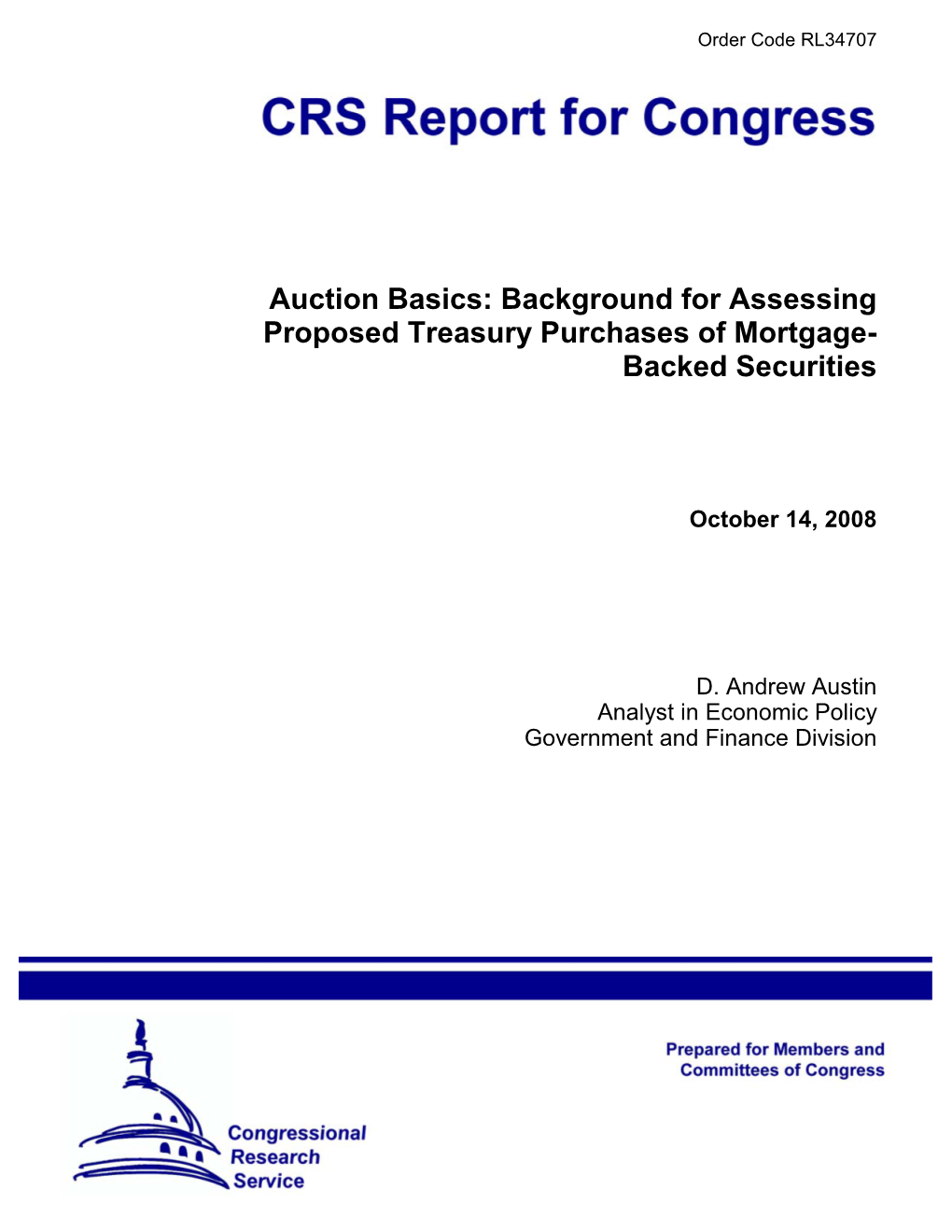 Auction Basics: Background for Assessing Proposed Treasury Purchases of Mortgage-Backed Securities
