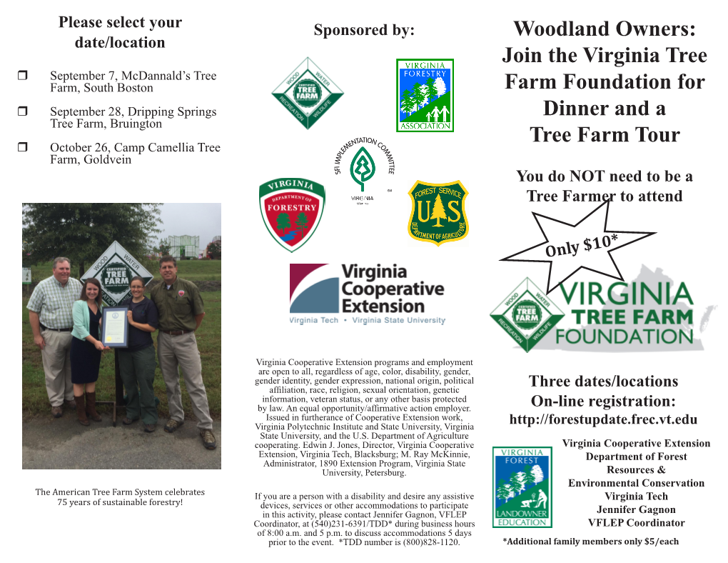 Woodland Owners: Join the Virginia Tree Farm Foundation for Dinner and a Tree Farm Tour